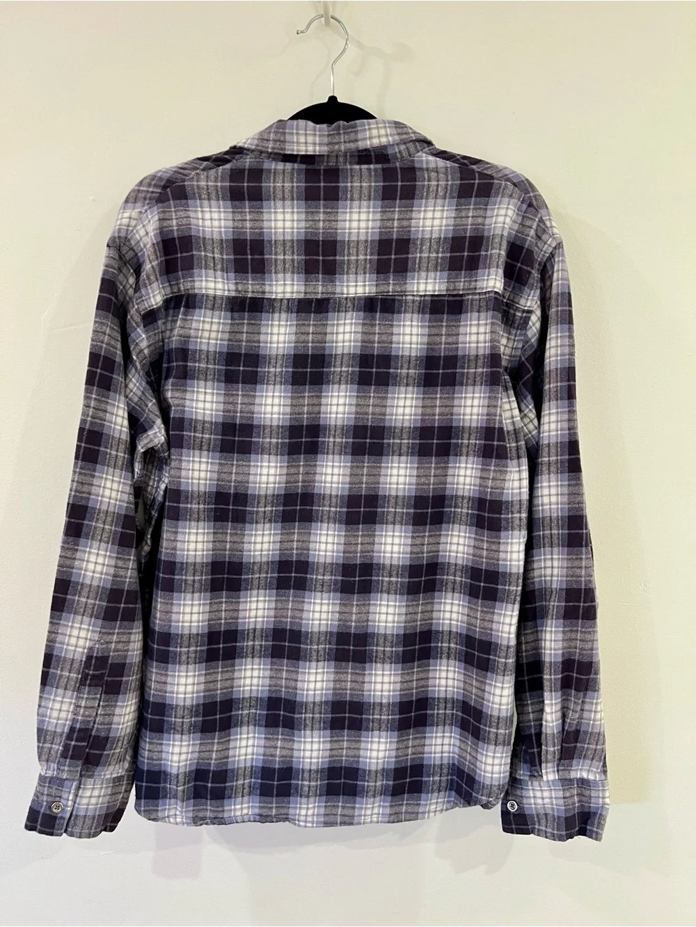 MNML flannel shirt — blue/black/white plaid, size L, 100% cotton Chrome Buttons